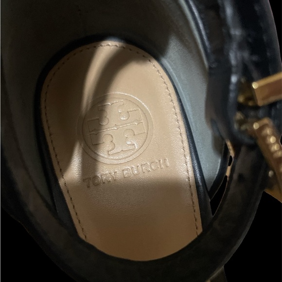 Tory Burch McKenna Leather Beige and Black Wedges - Picture 3 of 15